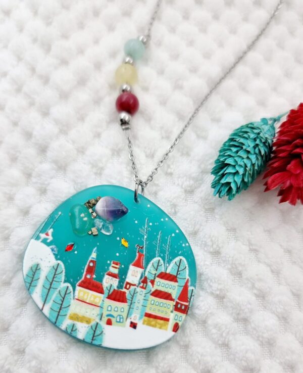 Collar Pueblo Nevado en Navidad con Agatas de colores