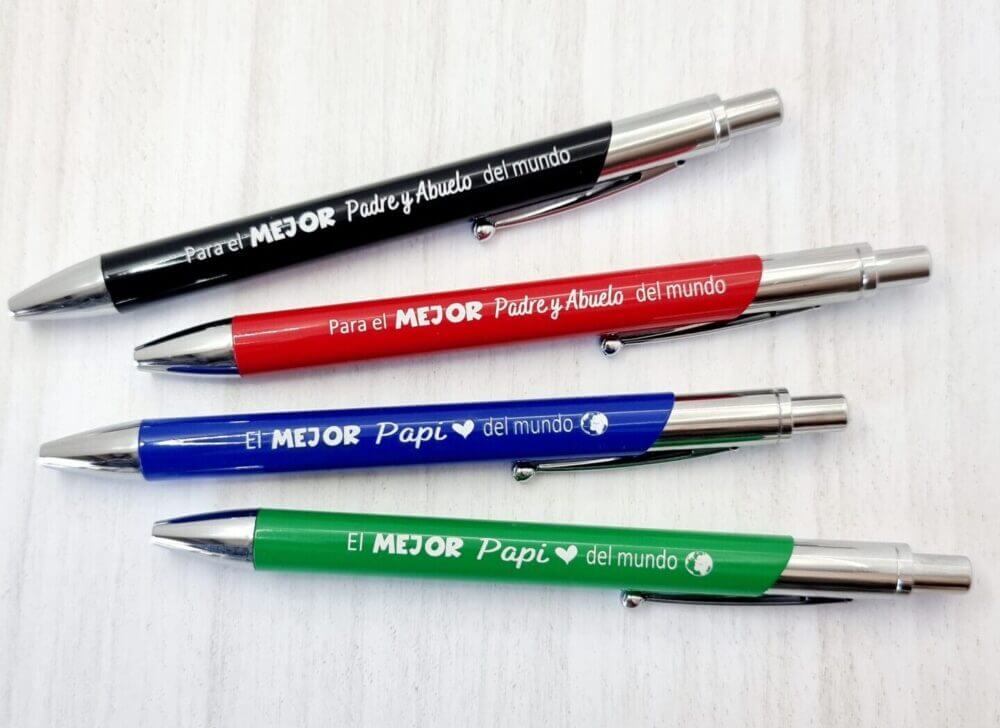 Bolígrafos con frase personalizada y nombres y funda de polipiel