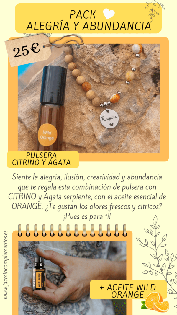 Pack Aromaterapia Alegria y abundancia con naranja silvestre y pulsera de citrino