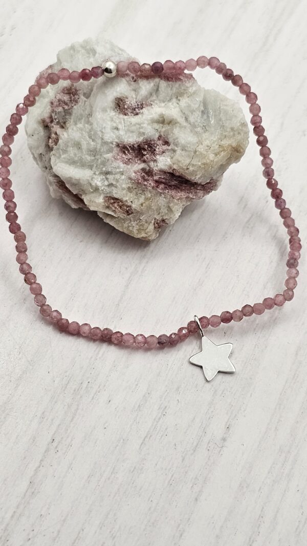 Pulsera Turmalina Rosa con Estrella Plata de ley