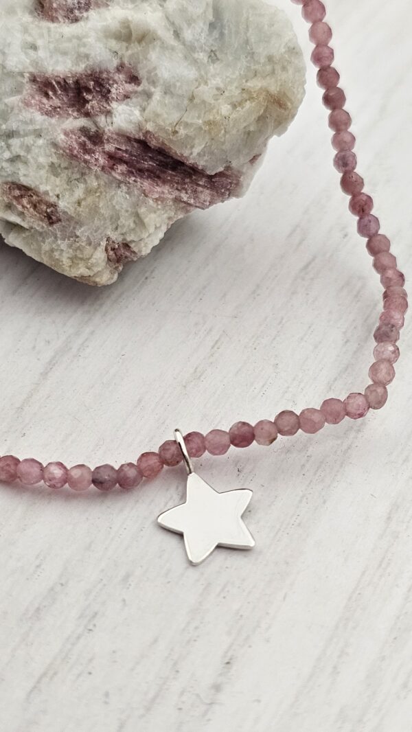 Pulsera Turmalina Rosa con Estrella Plata de ley