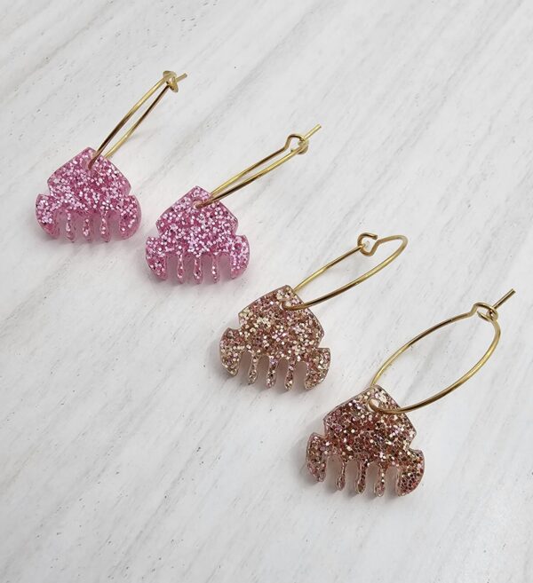 Pendientes Peineta Glitter Rosa Aros