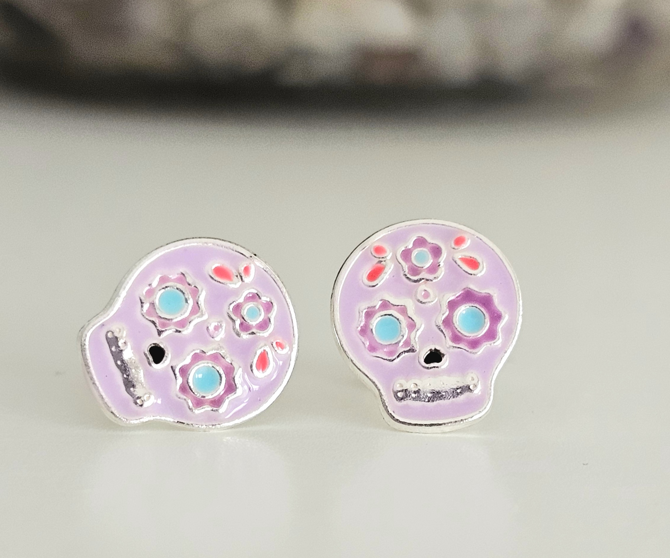 Pendientes Halloween Catrina Calavera Lila