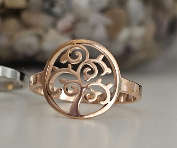 Anillo ajustables Árbol de la vida Acero Rosa